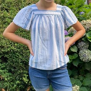 Angie Blue White Striped Baby Doll Blouse #0035